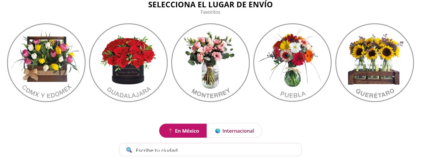 Selecciona el lugar de envio en fiorishop.com.mx